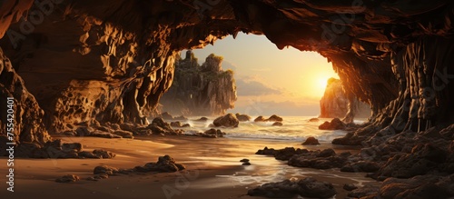 View of a volcanic open cave on the beach