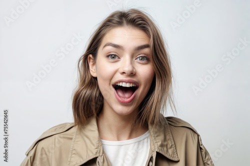 Portrait of a happy young woman laughing isolated on a white background