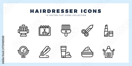 10 Hairdresser Lineal icon pack. vector illustration.