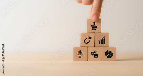 Upselling, marketing and sales strategy concept. Sales technique encourages customers to purchase a more expensive, additional product, service, upgrade. Boost profits, improve customer satisfaction