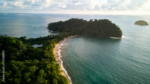 Drone shooting at sunset of Antonio Manuel National Park. Costa Rica .