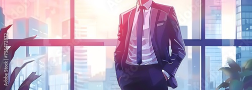 Illustration of businessman looks elegant by putting his hands in his trouser pockets.