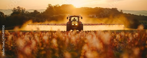 Pesticide spraying in soybean field during springtime. Concept Soybean Farming, Spring Pesticides, Crop Protection, Agricultural Practices, Environmental Impact
