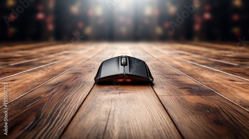 Close up of gaming mouse on desk with free copy space, technology accessories for pc gamers
