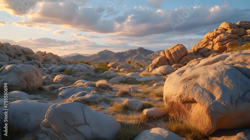 Desert rocks illuminated by the soft light of dawn background