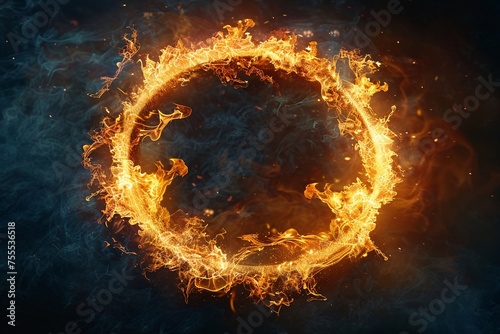 a circle of fire with smoke