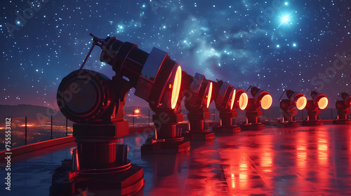 Telescopes pointed at celestial objects background