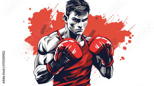 Boxing fighter vector logo design flat vector