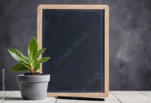 blank blackboard with green leaves