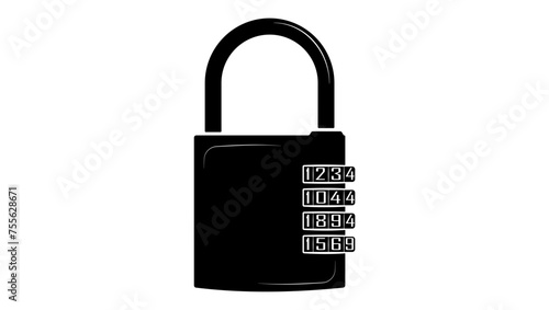 lock with secret number, black isolated silhouette