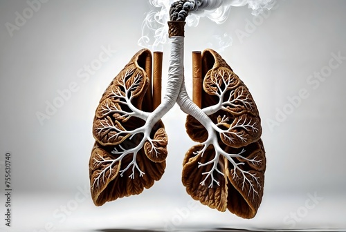 Respiratory Health Hazard: Lungs Exhaling Smoke from Cigarette, Health Risk Concept