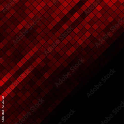 Dark red glossy mosaic squares abstract geometry background. Vector technology design