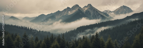 Foggy Mountain Range in Natures Embrace