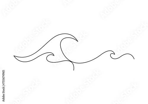 Ocean wave continuous single line drawing vector illustration. Pro vector