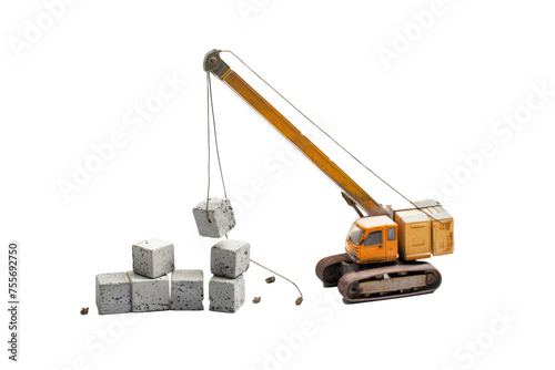 a miniature crane lifting and removing small architectural elements such as columns or beams.