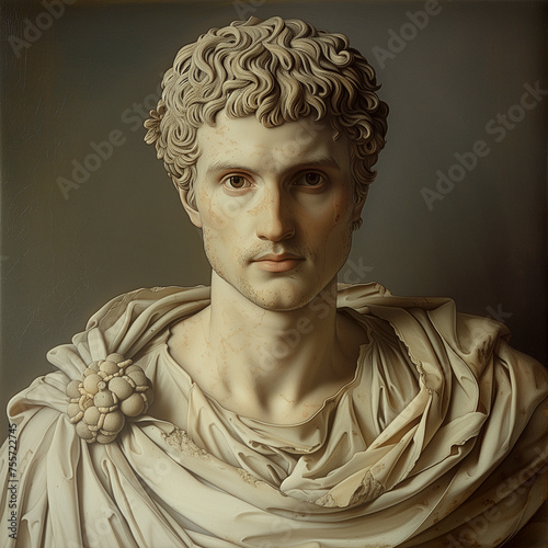 Marble bust of Virgil or Publius Vergilius Maro Ancient Roman poet, famous also as Dante's guide in the Divine Comedy, modern portrait as classical statue