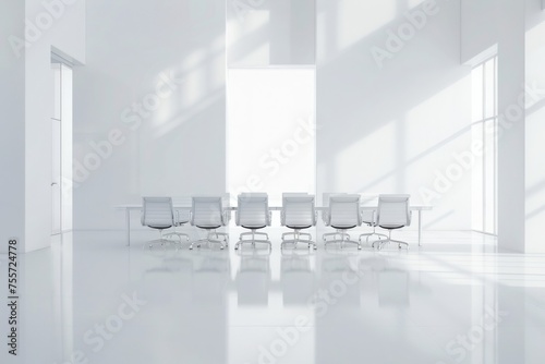 Conference room modern design.white empty wall. Modern furnished conference room beautifully designed.Meeting room in office bright stylish design copy space. Business interior concept