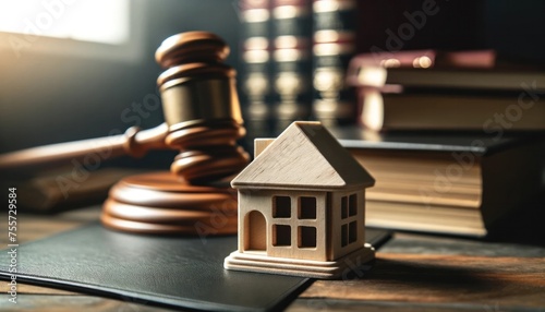 Legal Concept of Property Ownership and Real Estate Law with Gavel and House Model