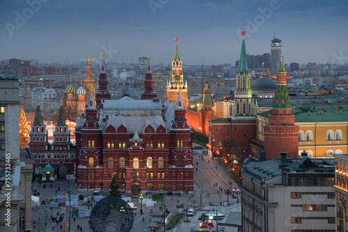 Historical Museum on Red Square in winter evening in Moscow, Russia