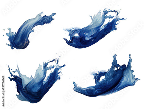 Set of navy blue liquid wave splash water isolated on transparent background, transparency image, removed background