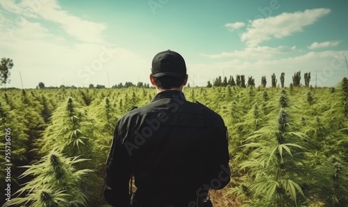 Law enforcement amid cannabis fields. suitable for your plant crime design