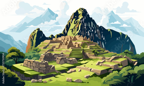 Machu Picchu Inca Ruins of Peru vector flat isolated illustration