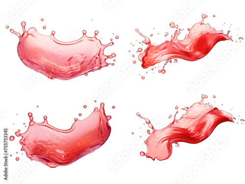Set of salmon pink liquid wave splash water isolated on transparent background, transparency image, removed background