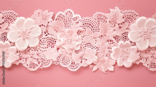 A lacey patterned pink background with intricate lace motifs
