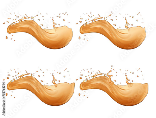 Set of beige liquid wave splash water isolated on transparent background, transparency image, removed background