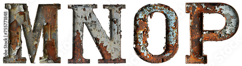 Old rusty metal alphabet Letter M, N, O, P Isolated on transparent background cutout - Generative AI 