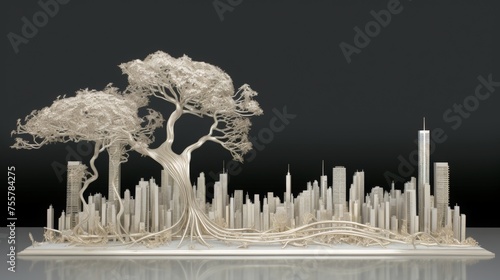 Tree and skyline - abstract minimalist impressionist sculpture