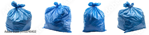 Blue garbage bag set PNG. Blue plastic trash bag PNG. Blue trash bag isolated. Recyclable Trash bag PNG