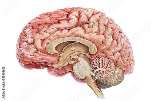 This detailed illustration showcases the brain's limbic system, focusing on the amygdala, hippocampus, and parts of the limbic cortex. Each structure is subtly color-coded to highlight 
