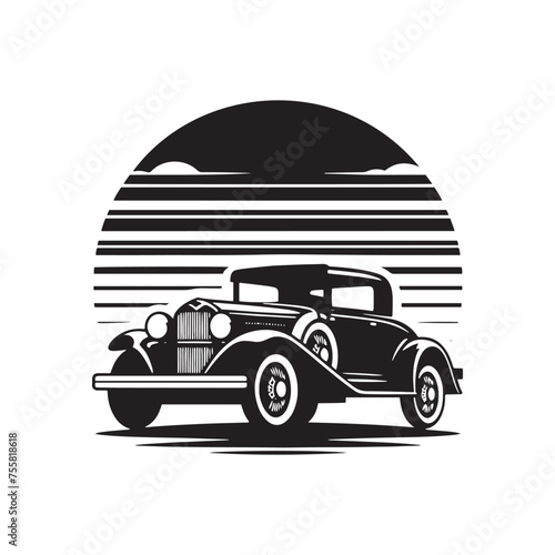 Retro Revival: Vector Classic Car Silhouette for Nostalgic Designs and Vintage Vibes. Retro car illustration, vintage car vector.