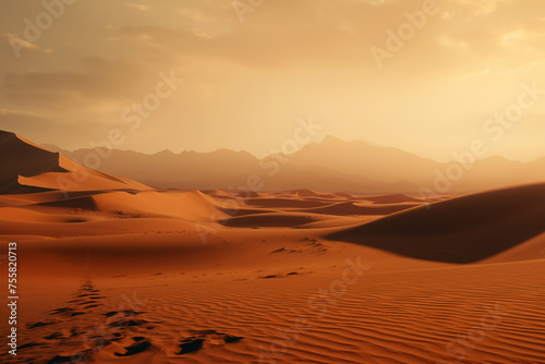 Desert landscape, where sand dunes shift like living entities. Generative AI
