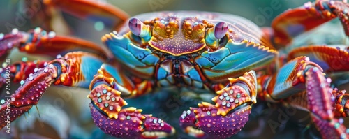 photography of a colorful Crab Pincer - Close-up of the detailed textures and colors of a crabs pincer made out jewels