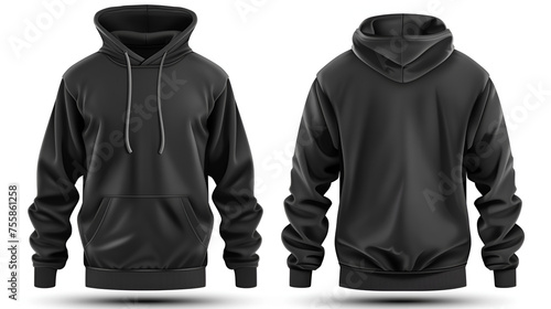 Set of Black front and back view tee hoodie hoody, generative ai