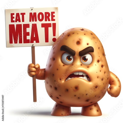 3D realistic image of angry vegetables conveying the message 'Say no to meat' in an ironical way.