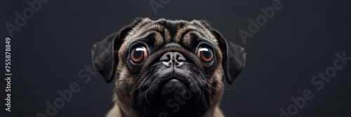 Inquisitive pug dog with wide-eyed expression - A captivating close-up of a pug with an inquisitive, wide-eyed stare conveying curiosity and wonder