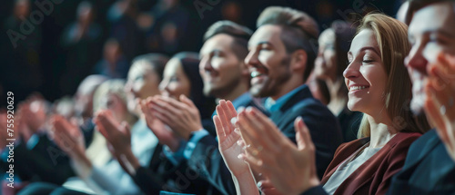 Group of people applauding together in business meeting. 