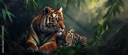 Tigre e seu filhote na natureza