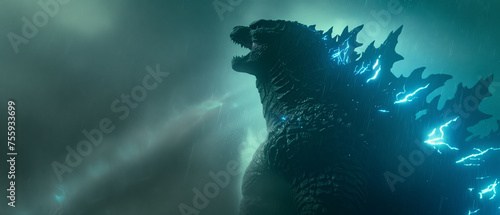 Godzilla king, godzilla walking, godzilla in a sunset, godzilla scream, green background