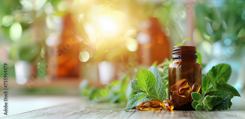 an amber glass bottle containing natural holistic medicine