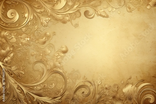 A gold background with a vintage filigree design