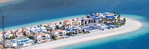Dubai luxury villas real estate on The Palm Jumeirah artificial island panorama with beach