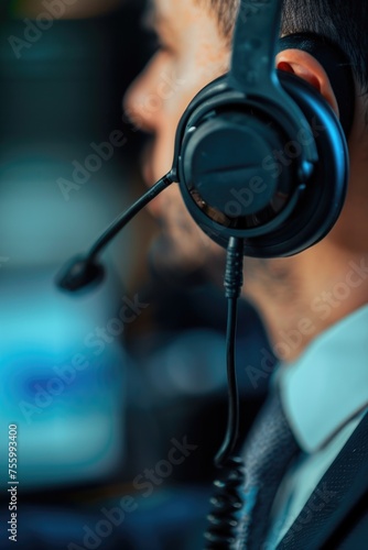 A man wearing a headset with a microphone. Suitable for business or communication concepts.