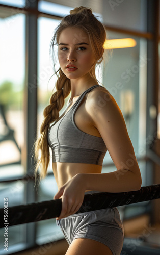 Athletic Young Woman in Sports Bra Top and Shorts. Generative AI