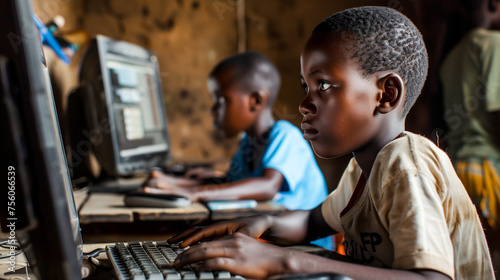 Digital divide in education - boy using a computer