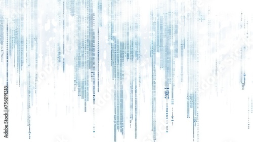  blue binary code in an abstract white background, perpendicular detailed text