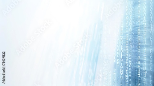  blue binary code in an abstract white background, perpendicular detailed text